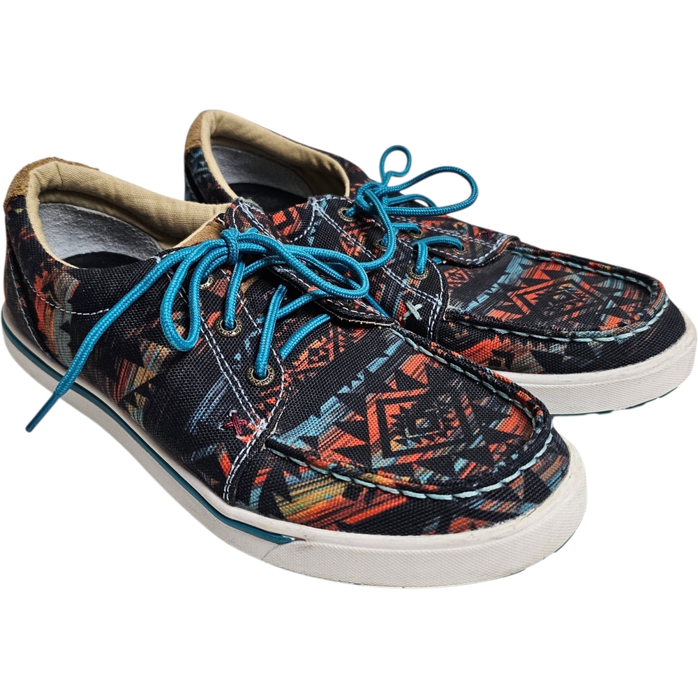 Hooey x Twisted X Women's Black Blue Loper Flats Boat Shoes Cushioned Soles Sz 7